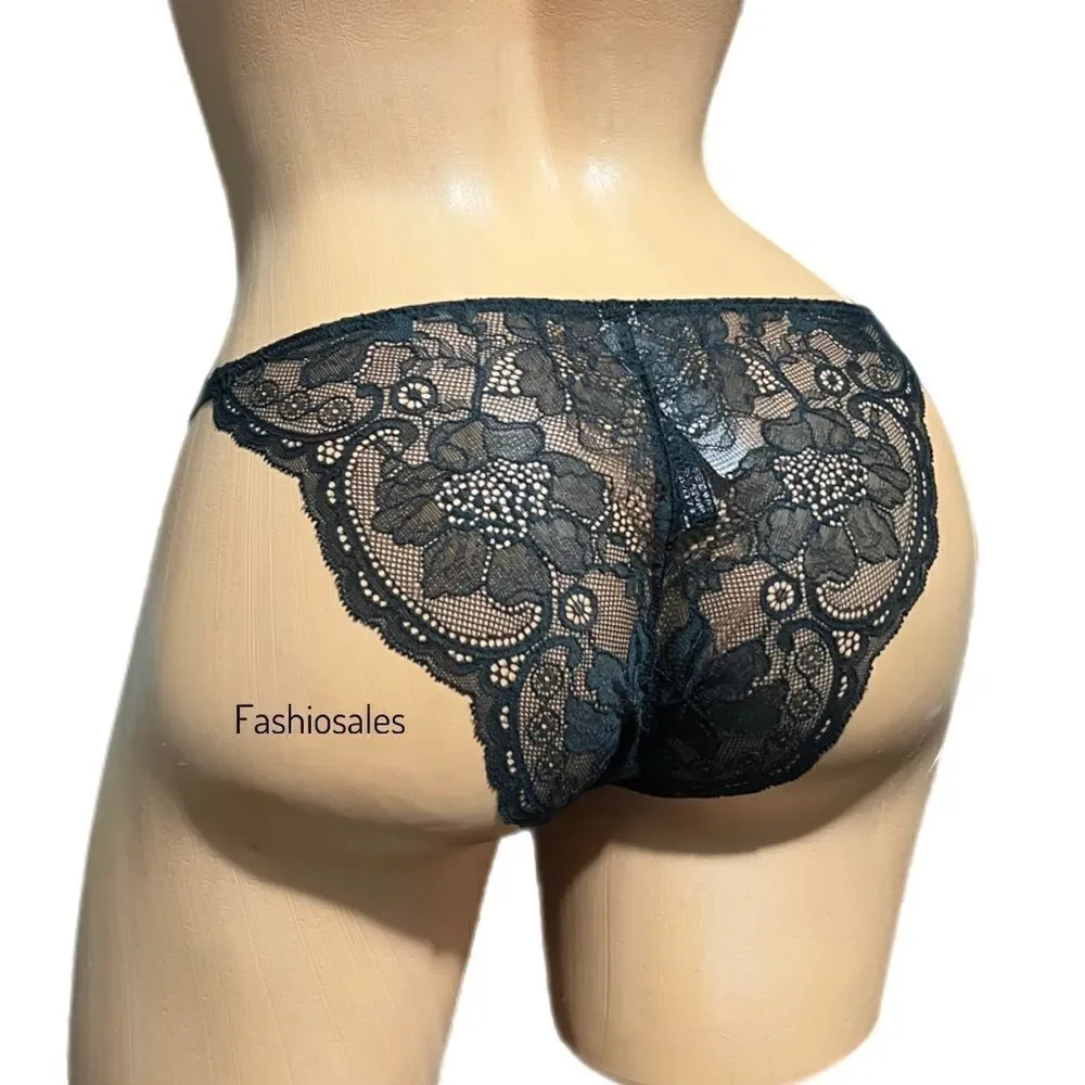 Victorias Secret Very Sexy Sheer Chantilly Lace String Cheekini panty black M